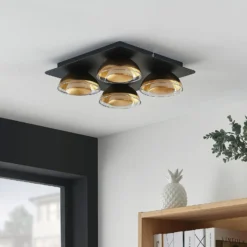 Lindby Deckenlampe Erin, 4-flg., 30 cm, schwarz/gold, Glas