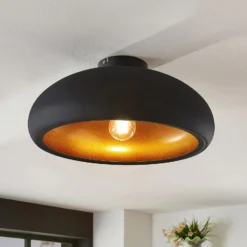 Lindby Deckenlampe Gerwina, schwarz/gold, Metall, 40 cm, E27