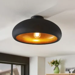 Lindby Deckenlampe Gerwina, schwarz/gold, Metall, 40 cm, E27