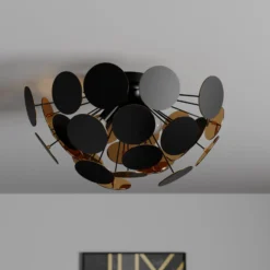 Lindby Deckenlampe Kinan, Ø 54 cm, schwarz, gold, E14