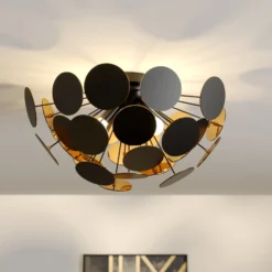Lindby Deckenlampe Kinan, Ø 54 cm, schwarz, gold, E14
