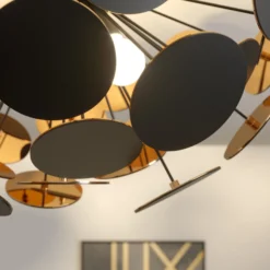 Lindby Deckenlampe Kinan, Ø 54 cm, schwarz, gold, E14