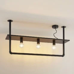 Lindby Deckenlampe Kirista, 3-flg., schwarz, 100 cm, E27