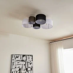 Lindby Deckenlampe Lettie, grau/schwarz/weiß, 5-flammig, E27