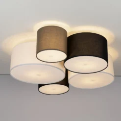 Lindby Deckenlampe Lettie, grau/schwarz/weiß, 5-flammig, E27