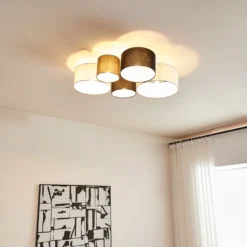 Lindby Deckenlampe Lettie, grau/schwarz/weiß, 5-flammig, E27