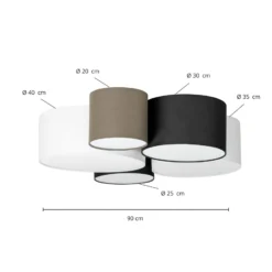 Lindby Deckenlampe Lettie, grau/schwarz/weiß, 5-flammig, E27