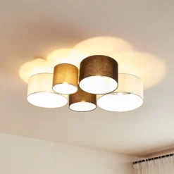 Lindby Deckenlampe Lettie, grau/schwarz/weiß, 5-flammig, E27
