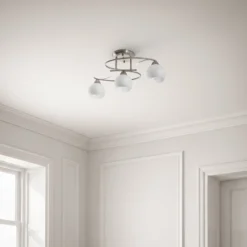 Lindby Deckenlampe Svean, 3fl, nickel/weiß, Glas, Länge 60cm
