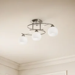 Lindby Deckenlampe Svean, 3fl, nickel/weiß, Glas, Länge 60cm