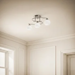 Lindby Deckenlampe Svean, 3fl, nickel/weiß, Glas, Länge 60cm