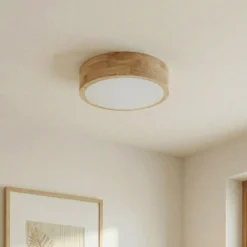 Lindby Deckenlampe Tanju, Ø30 cm, 2-flg., Kautschukholz, E27