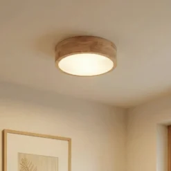 Lindby Deckenlampe Tanju, Ø30 cm, 2-flg., Kautschukholz, E27