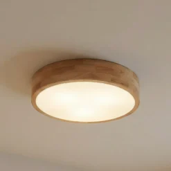 Lindby Deckenlampe Tanju, Ø40 cm, 3-flg., Kautschukholz, E27