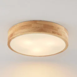 Lindby Deckenlampe Tanju, Ø40 cm, 3-flg., Kautschukholz, E27