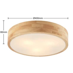 Lindby Deckenlampe Tanju, Ø40 cm, 3-flg., Kautschukholz, E27
