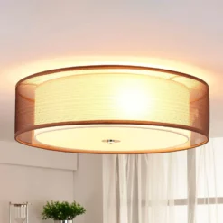 Lindby Deckenlampe Tobia, braun, Textil, Ø 50 cm, E27