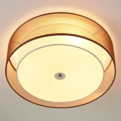 Lindby Deckenlampe Tobia, braun, Textil, Ø 50 cm, E27