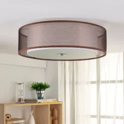 Lindby Deckenlampe Tobia, braun, Textil, Ø 50 cm, E27