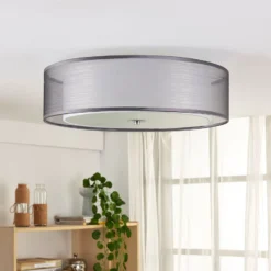 Lindby Deckenlampe Tobia, grau, Textil, Ø 50 cm, E27