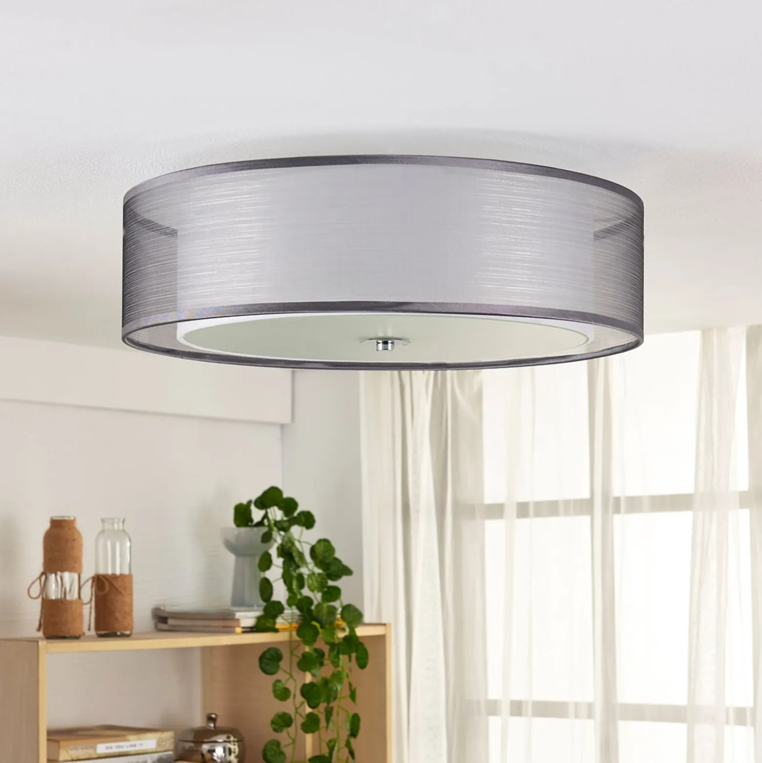 Lindby Deckenlampe Tobia, grau, Textil, Ø 50 cm, E27