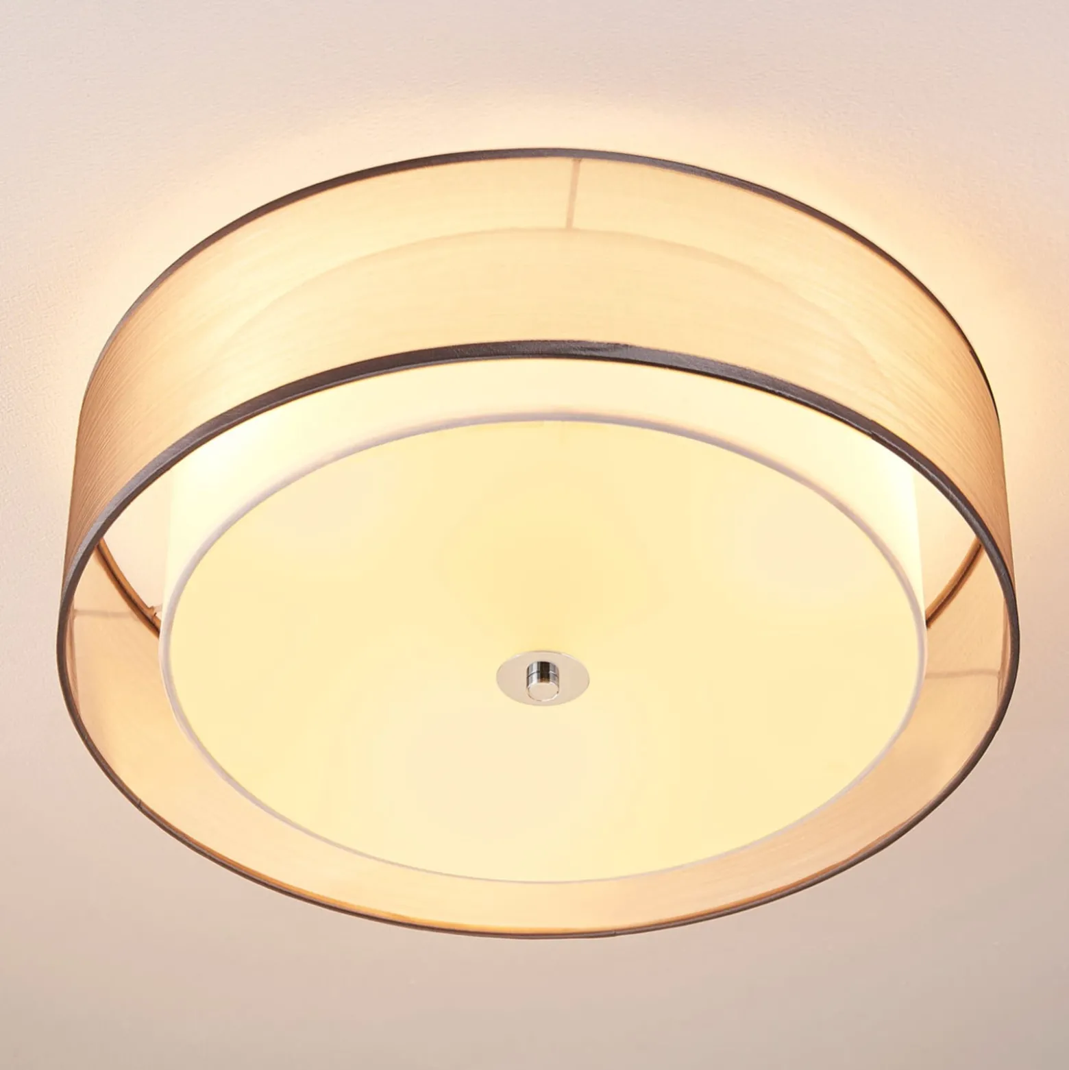 Lindby Deckenlampe Tobia, grau, Textil, Ø 50 cm, E27