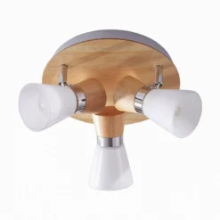 Lindby Deckenlampe Vivica, Ø 26 cm, chrom/Holz, 3-flammig