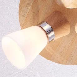 Lindby Deckenlampe Vivica, Ø 26 cm, chrom/Holz, 3-flammig