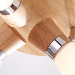 Lindby Deckenlampe Vivica, Ø 26 cm, chrom/Holz, 3-flammig