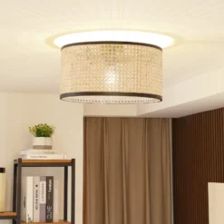 Lindby Deckenlampe Yaelle, Ø 40 cm, Rattan, schwarz, E27