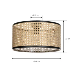 Lindby Deckenlampe Yaelle, Ø 40 cm, Rattan, schwarz, E27