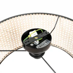 Lindby Deckenlampe Yaelle, Ø 40 cm, Rattan, schwarz, E27