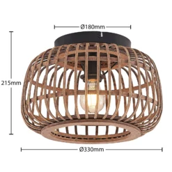 Lindby Deckenleuchte Bominio, Ø 33 cm, Rattan, Holz, E27