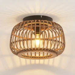 Lindby Deckenleuchte Bominio, Ø 33 cm, Rattan, Holz, E27
