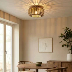 Lindby Deckenleuchte Canyana, natur, Rattan, Ø 40 cm