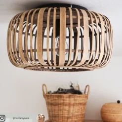 Lindby Deckenleuchte Canyana, natur, Rattan, Ø 40 cm