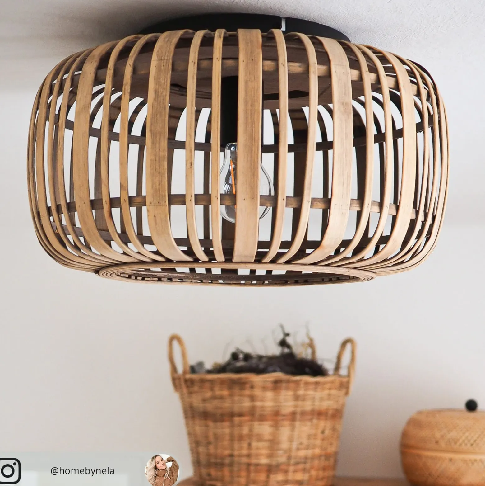 Lindby Deckenleuchte Canyana, natur, Rattan, Ø 40 cm