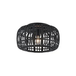 Lindby Deckenleuchte Canyana, schwarz, Rattan, Ø 40 cm