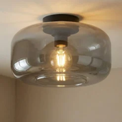 Lindby Deckenleuchte Hildur, Ø 28,5 cm, rauchgrau, Glas