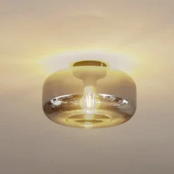 Lindby Deckenleuchte Hildur, Ø 28,5 cm, rauchgrau, Glas