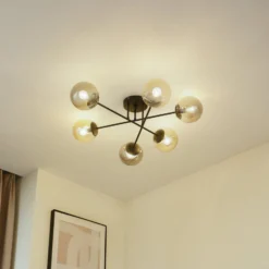 Lindby Deckenleuchte Isamer, rauchgrau/amber, Ø 80 cm, Kugel