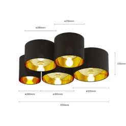 Lindby Deckenleuchte Laurenz, 5-flg., schwarz/gold, Textil