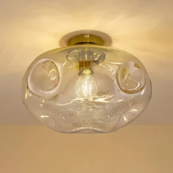 Lindby Deckenleuchte Lelia, amber, Glas, Ø 35 cm