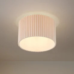 Lindby Deckenleuchte Libbie, Ø 45 cm, Leinen, cremefarben