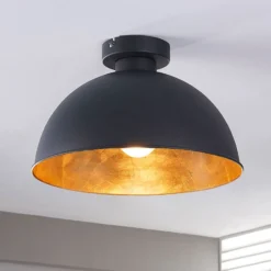 Lindby Deckenleuchte Lya, Ø 31 cm, schwarz-gold, Metall, E27