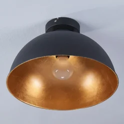 Lindby Deckenleuchte Lya, Ø 31 cm, schwarz-gold, Metall, E27
