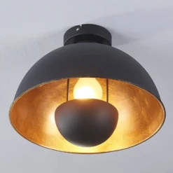 Lindby Deckenleuchte Lya, Ø 31 cm, schwarz-gold, Metall, E27