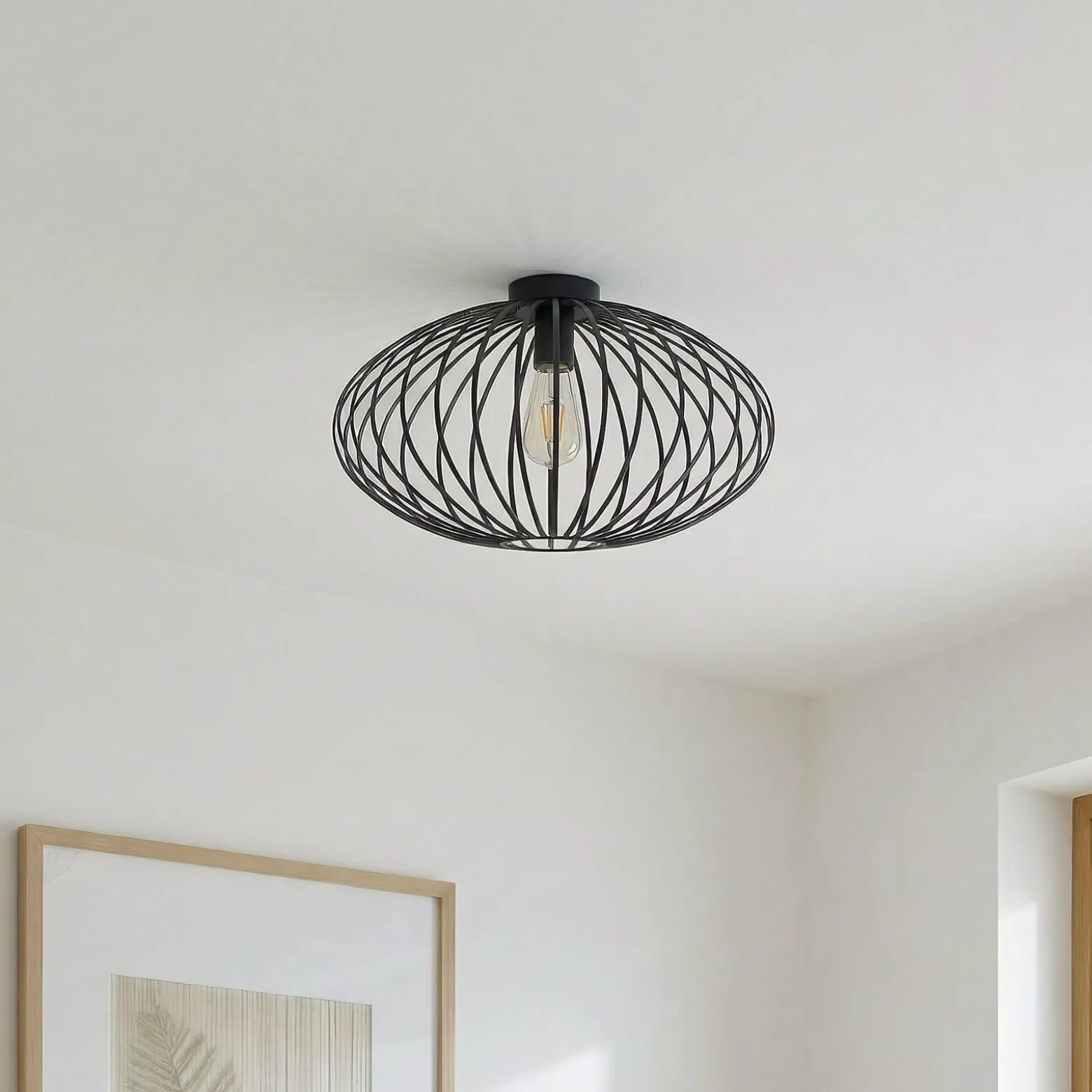 Lindby Deckenleuchte Maivi, schwarz, 50 cm, Eisen, Käfig