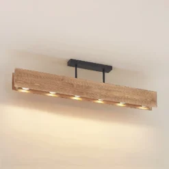 Lindby Deckenleuchte Malwin, GU10, 100 cm lang, 6-flg., Holz