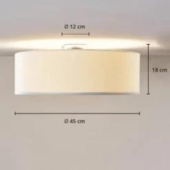 Lindby Deckenleuchte Mariat, weiß, Leinen, Ø 45 cm, E27